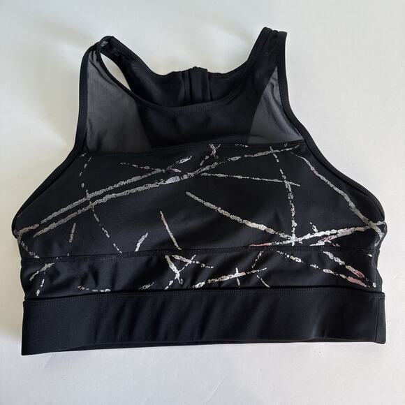 Zyia Active Sports Bra L Black Shimmer Mesh & Zipper Back “One More Rep” Large - Picture 1 of 4